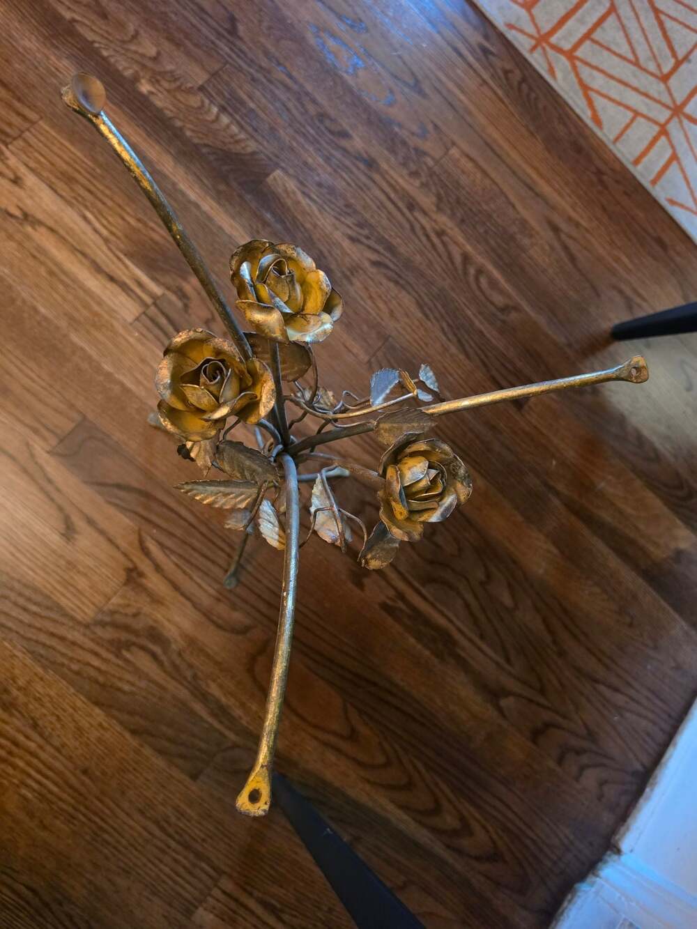 Vintage Italian Gilt Metal Gold Tole Roses Tripod Side Table Base